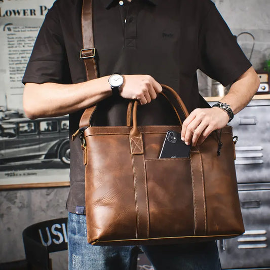 Vintage Genuine Leather Tote Bag - For Him